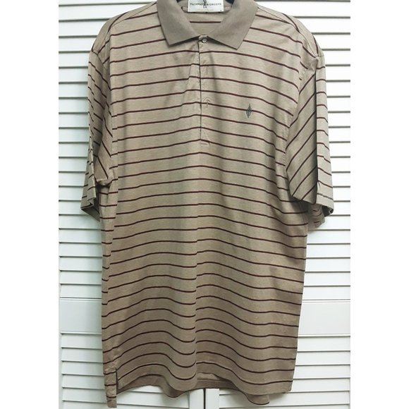 Fairway & Greene Tan/Red/Black Short Sleeve Striped Golf Shirt Large - Picture 1 of 6